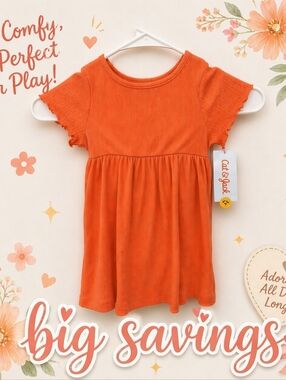 Cat & Jack Orange Ruffle Sleeve Knit Dress Girls 18 Months NWT